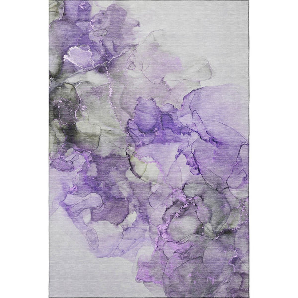 HomeRoots 9' X 12' Purple Gray Ivory Abstract Washable Area Rug – Stylish, Stain-Resistant & UV Protected! 647313