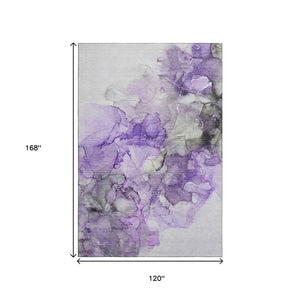 HomeRoots 10' X 14' Modern Abstract Area Rug in Purple, Gray & Ivory - Washable, UV Protected, Stain Resistant 647314