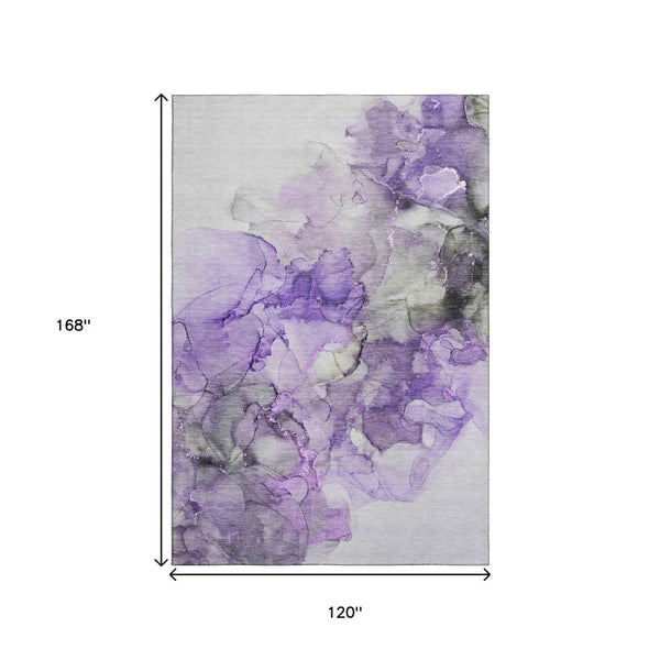 HomeRoots 10' X 14' Modern Abstract Area Rug in Purple, Gray & Ivory - Washable, UV Protected, Stain Resistant 647314