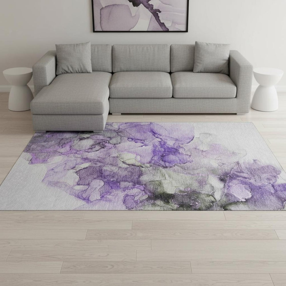 HomeRoots 10' X 14' Modern Abstract Area Rug in Purple, Gray & Ivory - Washable, UV Protected, Stain Resistant 647314