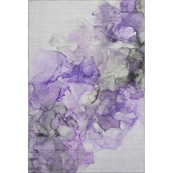 HomeRoots 10' X 14' Modern Abstract Area Rug in Purple, Gray & Ivory - Washable, UV Protected, Stain Resistant 647314