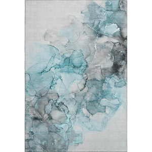 HomeRoots 8' X 10' Modern Teal Gray Ivory Abstract Washable Area Rug – UV Protected, Durable & Stylish Design 647318