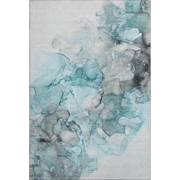HomeRoots 8' X 10' Modern Teal Gray Ivory Abstract Washable Area Rug – UV Protected, Durable & Stylish Design 647318