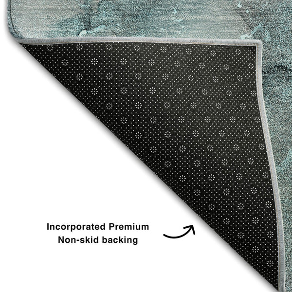 HomeRoots 8' X 10' Modern Teal Gray Ivory Abstract Washable Area Rug – UV Protected, Durable & Stylish Design 647318