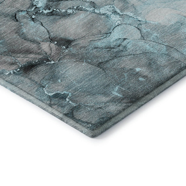 HomeRoots 8' X 10' Modern Teal Gray Ivory Abstract Washable Area Rug – UV Protected, Durable & Stylish Design 647318