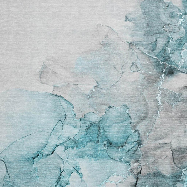 HomeRoots 8' X 10' Modern Teal Gray Ivory Abstract Washable Area Rug – UV Protected, Durable & Stylish Design 647318