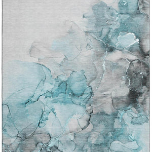 HomeRoots 8' X 10' Modern Teal Gray Ivory Abstract Washable Area Rug – UV Protected, Durable & Stylish Design 647318