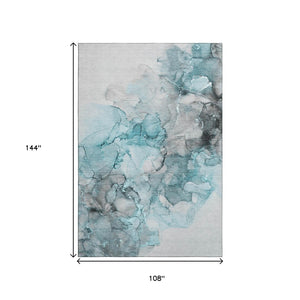 HomeRoots 9' X 12' Modern Abstract Teal Gray Ivory Area Rug - Durable, Stain Resistant, UV Protected Design 647319