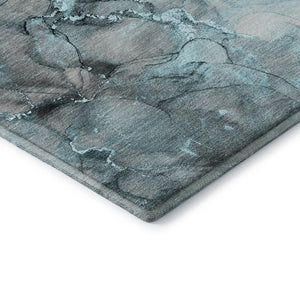 HomeRoots 9' X 12' Modern Abstract Teal Gray Ivory Area Rug - Durable, Stain Resistant, UV Protected Design 647319