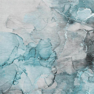HomeRoots 9' X 12' Modern Abstract Teal Gray Ivory Area Rug - Durable, Stain Resistant, UV Protected Design 647319