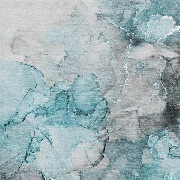 HomeRoots 9' X 12' Modern Abstract Teal Gray Ivory Area Rug - Durable, Stain Resistant, UV Protected Design 647319