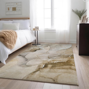 HomeRoots 5' X 8' Beige Abstract Washable Area Rug with UV Protection - Stylish, Durable & Easy-Care Design 647322