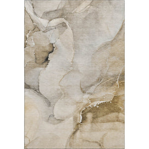 HomeRoots 5' X 8' Beige Abstract Washable Area Rug with UV Protection - Stylish, Durable & Easy-Care Design 647322