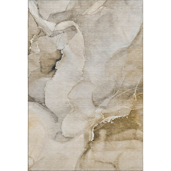 HomeRoots 5' X 8' Beige Abstract Washable Area Rug with UV Protection - Stylish, Durable & Easy-Care Design 647322