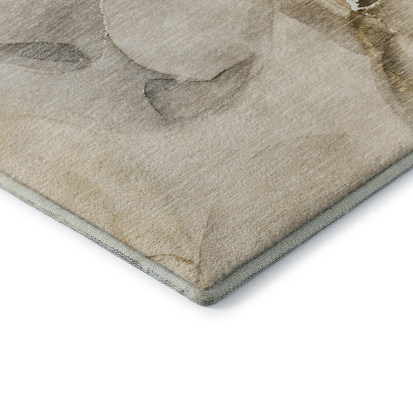 HomeRoots 5' X 8' Beige Abstract Washable Area Rug with UV Protection - Stylish, Durable & Easy-Care Design 647322