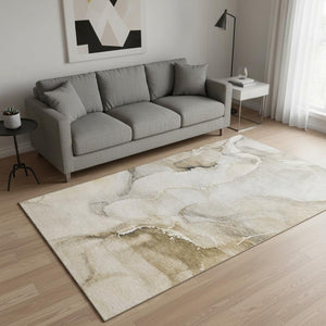 HomeRoots 5' X 8' Beige Abstract Washable Area Rug with UV Protection - Stylish, Durable & Easy-Care Design 647322