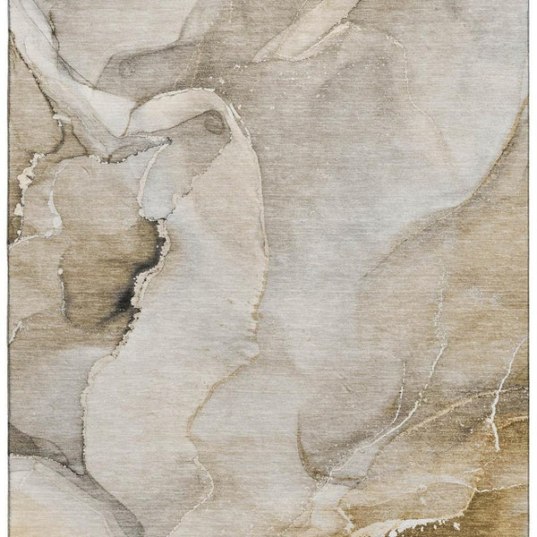 HomeRoots 8' X 10' Beige and Ivory Abstract Area Rug – Washable, UV Protected, Stylish & Durable for Any Room 647324