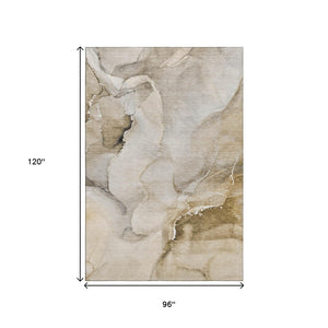 HomeRoots 8' X 10' Beige and Ivory Abstract Area Rug – Washable, UV Protected, Stylish & Durable for Any Room 647324