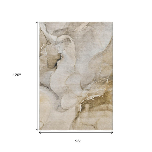 HomeRoots 8' X 10' Beige and Ivory Abstract Area Rug – Washable, UV Protected, Stylish & Durable for Any Room 647324