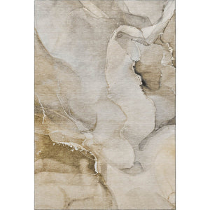 HomeRoots 10' X 14' Beige and Ivory Abstract Washable Area Rug - Stylish, Durable & Stain-Resistant Design! 647326
