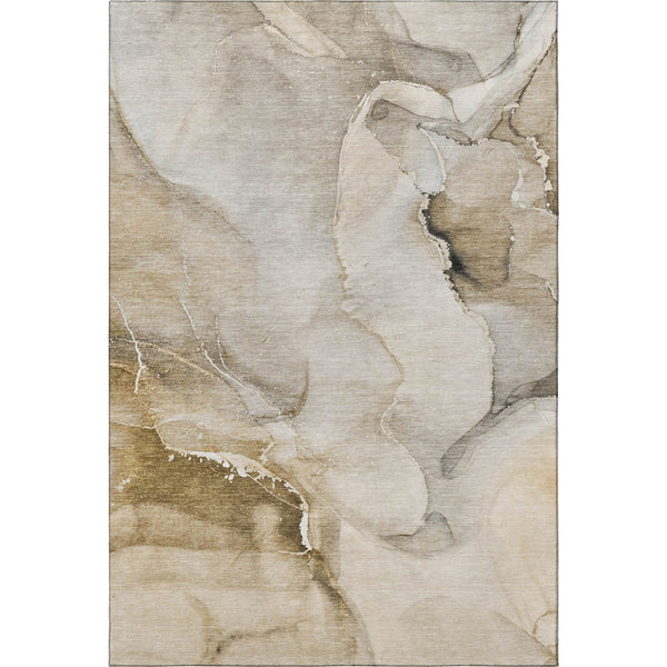 HomeRoots 10' X 14' Beige and Ivory Abstract Washable Area Rug - Stylish, Durable & Stain-Resistant Design! 647326