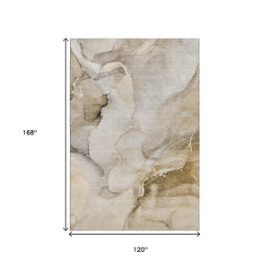 HomeRoots 10' X 14' Beige and Ivory Abstract Washable Area Rug - Stylish, Durable & Stain-Resistant Design! 647326