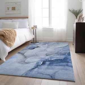 HomeRoots 5' X 8' Blue And Ivory Abstract Area Rug - Washable, UV-Protected, Stain-Resistant for Busy Homes 647328