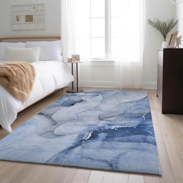 HomeRoots 5' X 8' Blue And Ivory Abstract Area Rug - Washable, UV-Protected, Stain-Resistant for Busy Homes 647328