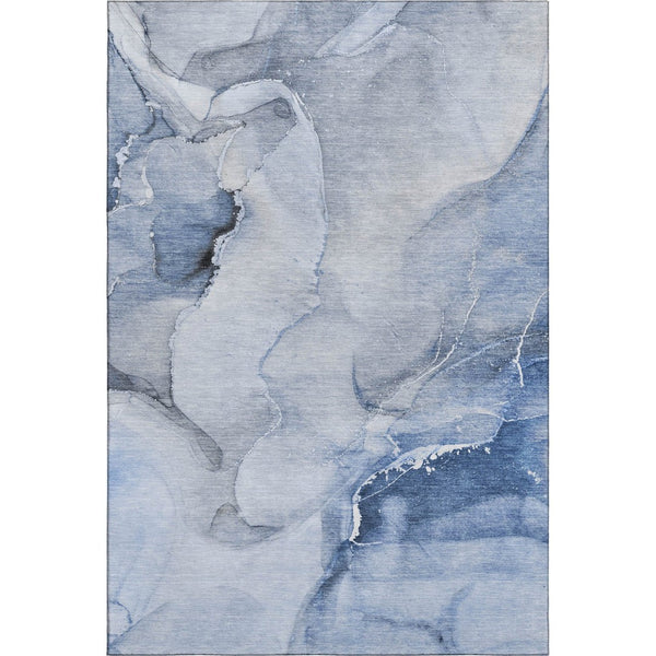 HomeRoots 5' X 8' Blue And Ivory Abstract Area Rug - Washable, UV-Protected, Stain-Resistant for Busy Homes 647328