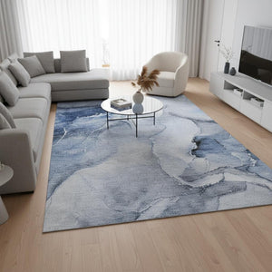HomeRoots 8' X 10' Abstract Blue and Ivory Area Rug – Durable, Washable, UV-Protected for Family-Friendly Spaces 647330