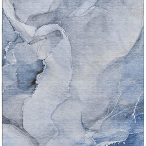 HomeRoots 9' X 12' Stylish Blue and Ivory Abstract Washable Area Rug - Durable, UV-Protected, Family-Friendly Design! 647331