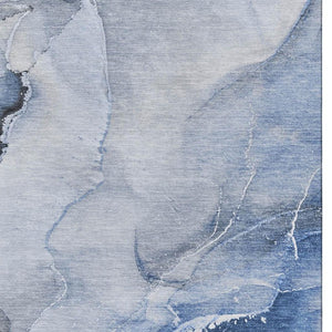 HomeRoots 9' X 12' Stylish Blue and Ivory Abstract Washable Area Rug - Durable, UV-Protected, Family-Friendly Design! 647331