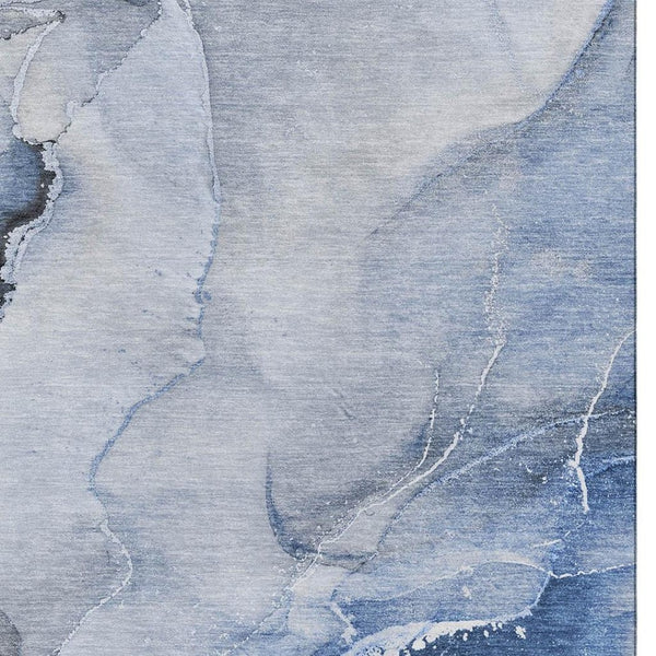 HomeRoots 9' X 12' Stylish Blue and Ivory Abstract Washable Area Rug - Durable, UV-Protected, Family-Friendly Design! 647331
