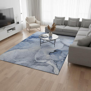HomeRoots 10' Blue and Ivory Abstract Washable Area Rug - Durable, UV Protected, Perfect for High-Traffic Spaces 647332