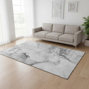 HomeRoots 5' X 8' Gray And Ivory Abstract Area Rug – Stylish, Washable, UV-Protected for High Traffic Homes 647334