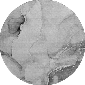 HomeRoots 8' Gray and Ivory Abstract Washable Round Rug – Durable, Stain Resistant, UV Protected for Modern Homes 647335