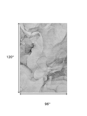 HomeRoots 8' X 10' Gray and Ivory Abstract Washable Area Rug – Stylish, Durable, UV Protected for Family Spaces 647336