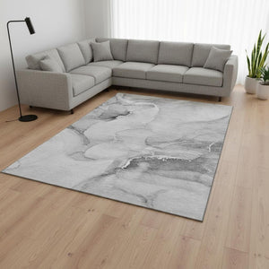 HomeRoots 9' X 12' Abstract Gray and Ivory Washable Area Rug - Durable, Stylish, UV Protected for Family Spaces 647337