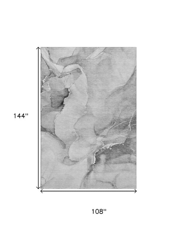 HomeRoots 9' X 12' Abstract Gray and Ivory Washable Area Rug - Durable, Stylish, UV Protected for Family Spaces 647337
