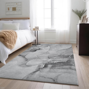 HomeRoots 10' X 14' Gray and Ivory Abstract Area Rug - Washable, UV Protected, Durable Design for Modern Spaces 647338