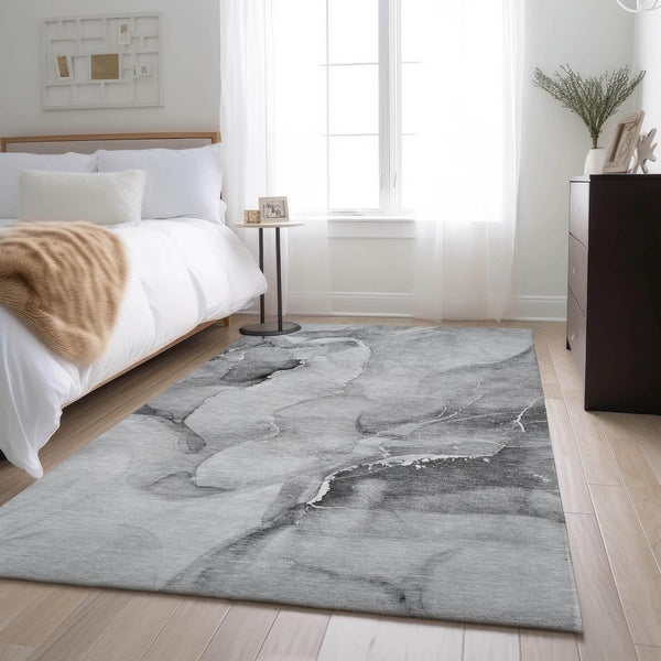 HomeRoots 10' X 14' Gray and Ivory Abstract Area Rug - Washable, UV Protected, Durable Design for Modern Spaces 647338