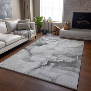 HomeRoots 10' X 14' Gray and Ivory Abstract Area Rug - Washable, UV Protected, Durable Design for Modern Spaces 647338