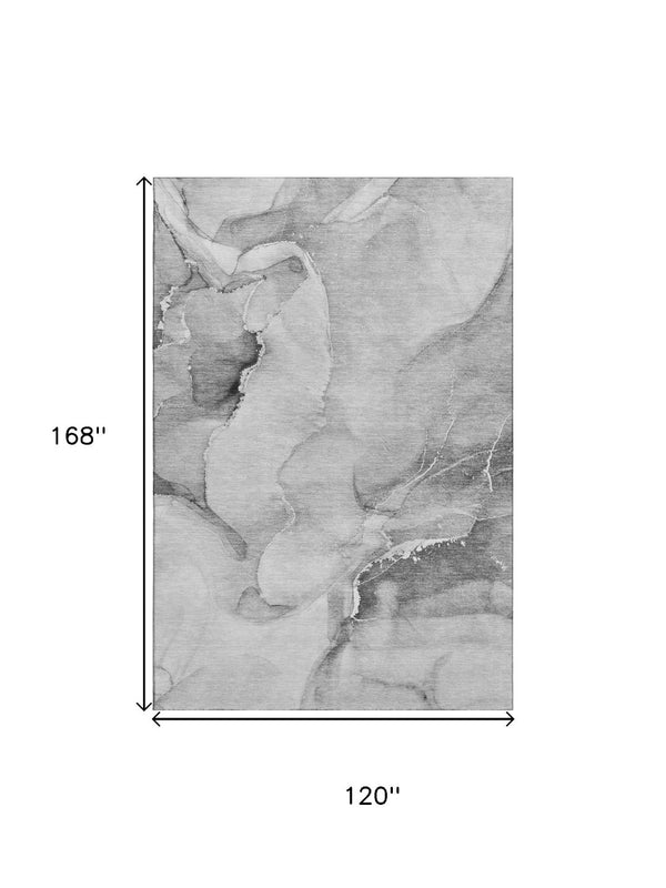 HomeRoots 10' X 14' Gray and Ivory Abstract Area Rug - Washable, UV Protected, Durable Design for Modern Spaces 647338
