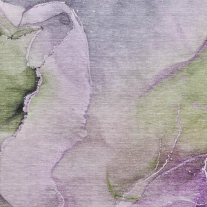 HomeRoots 5' X 8' Washable Purple, Ivory & Green Abstract Area Rug with UV Protection for Modern Homes 647340