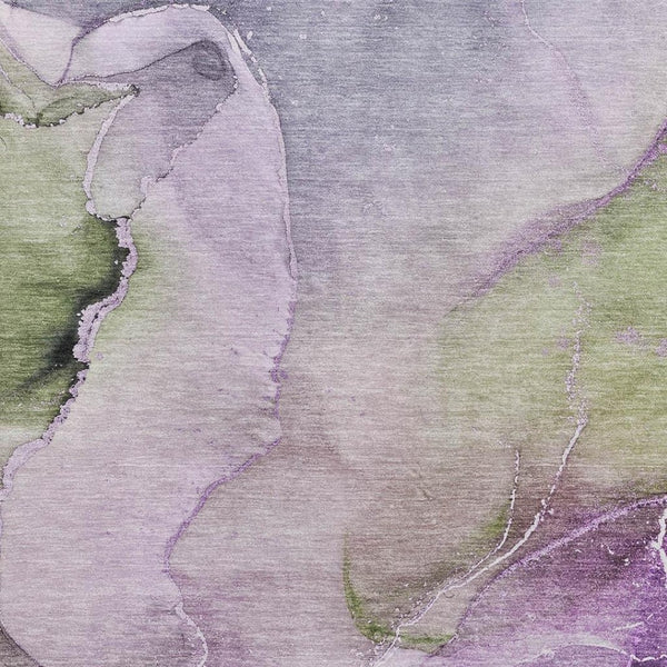 HomeRoots 5' X 8' Washable Purple, Ivory & Green Abstract Area Rug with UV Protection for Modern Homes 647340