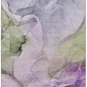 HomeRoots 5' X 8' Washable Purple, Ivory & Green Abstract Area Rug with UV Protection for Modern Homes 647340