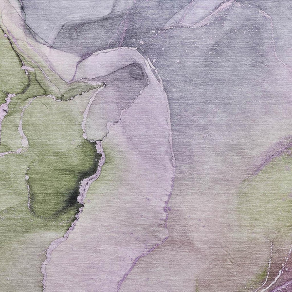 HomeRoots 5' X 8' Washable Purple, Ivory & Green Abstract Area Rug with UV Protection for Modern Homes 647340