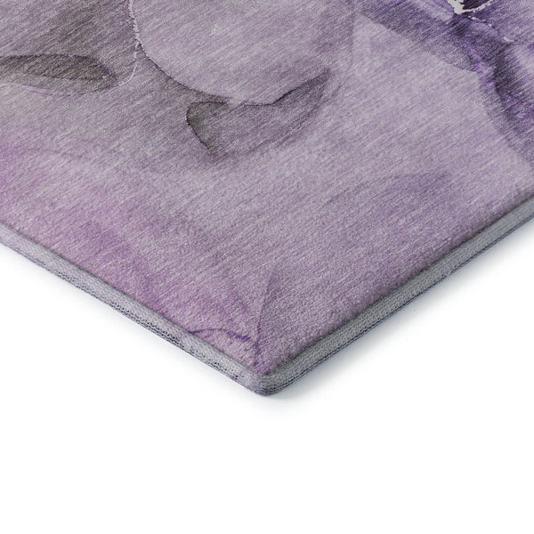 HomeRoots 8' Stylish Purple, Ivory & Green Abstract Washable Round Rug – UV Protected, Family-Friendly Design! 647341