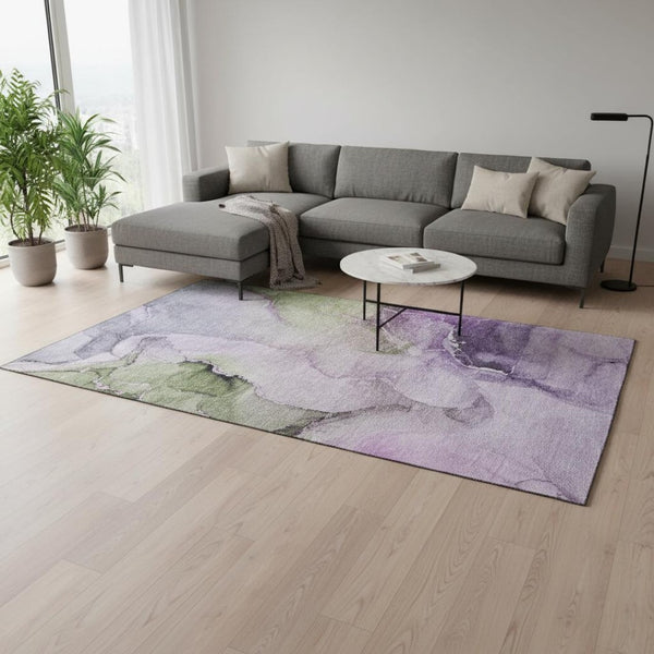 HomeRoots 8' X 10' Stylish Purple Ivory Green Abstract Area Rug - Durable, Washable, Stain Resistant & UV Safe 647342