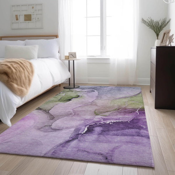 HomeRoots 8' X 10' Stylish Purple Ivory Green Abstract Area Rug - Durable, Washable, Stain Resistant & UV Safe 647342